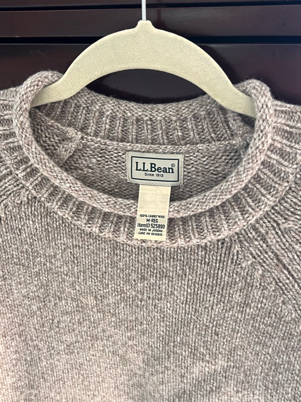 L.L. Bean Men's Crewneck Lambswool Sweater - Light Taupe